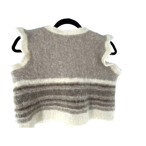 Viking Wool Womens Cropped V-Neck 100% Wool Striped Sweater Vest SZ XL Cream - Picture 2 of 6